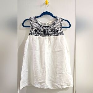 White Sleeveless Linen Top with Embroidery